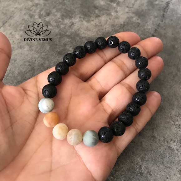 Amazonite x Lava Stone Beads Stretch Bracelet - Picture 6 of 10